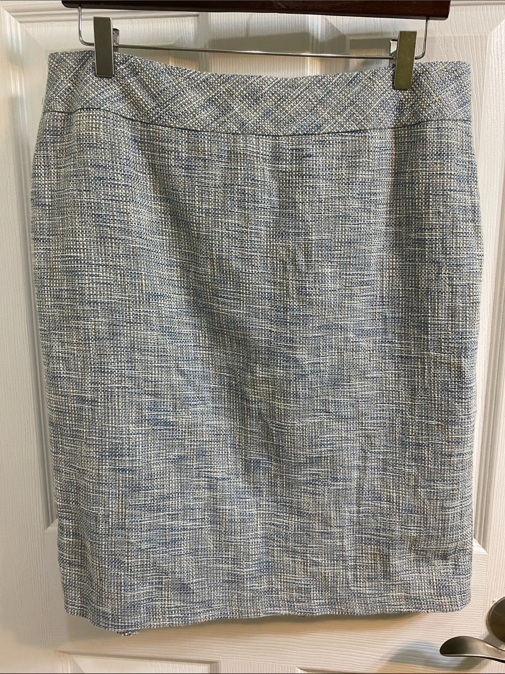 Ann Taylor Petite Tweed Blue Grey Straight Stretch Skirt Size 14P NWT Office